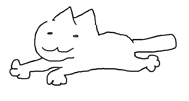 A gif of an animated cat rolling over